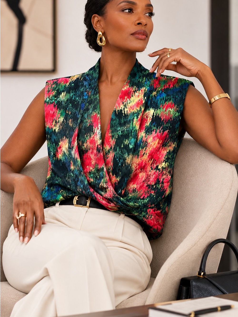 Haute Hippie 100% Silk Abstract Floral Wrap Blouse | Size Small
